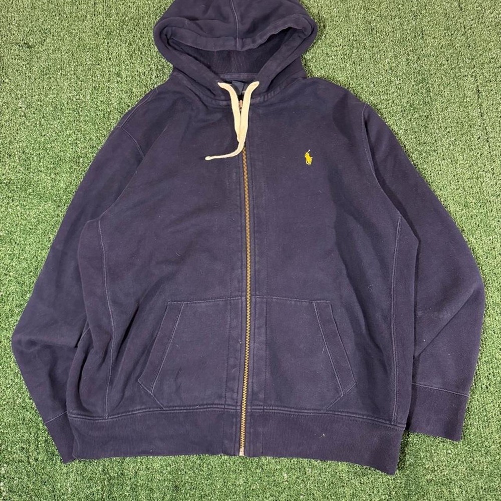 Polo Ralph Lauren Navy Blue Full Zip Hoodie Yellow Pony XXL 0307